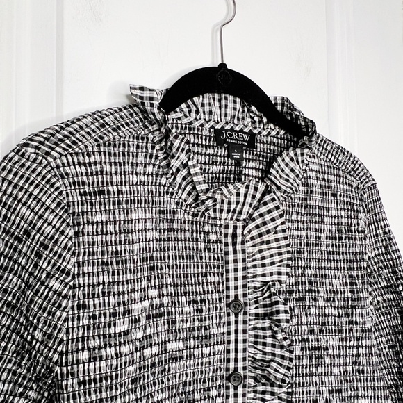 J. Crew Smocked button-up mini dress in gingham plaid Size S black white cotton - Picture 8 of 12